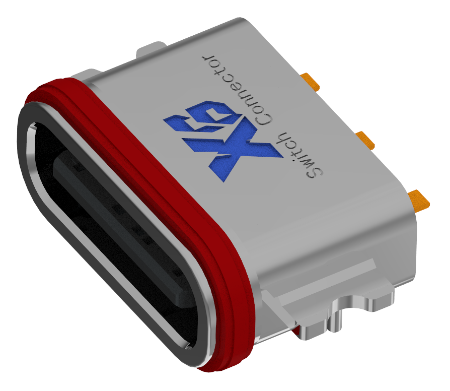 XB-TYPE C 3P-9 XX沉板1.2防水母座L=6.7mm(带钢片)(U型锌合金外壳)